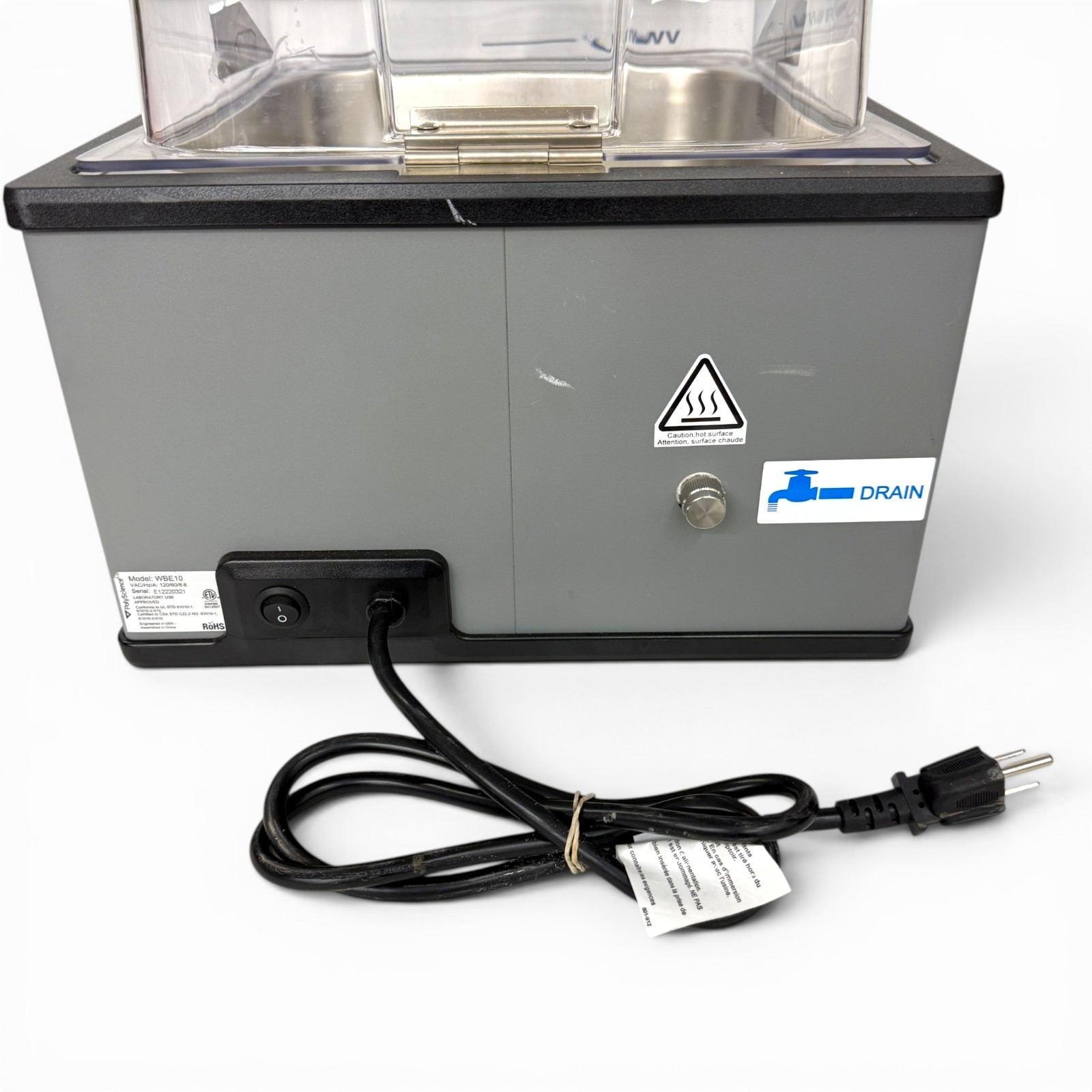VWR PolyScience WBE10 General Purpose Digital Water Bath 10L 120V w/Lid, Drain