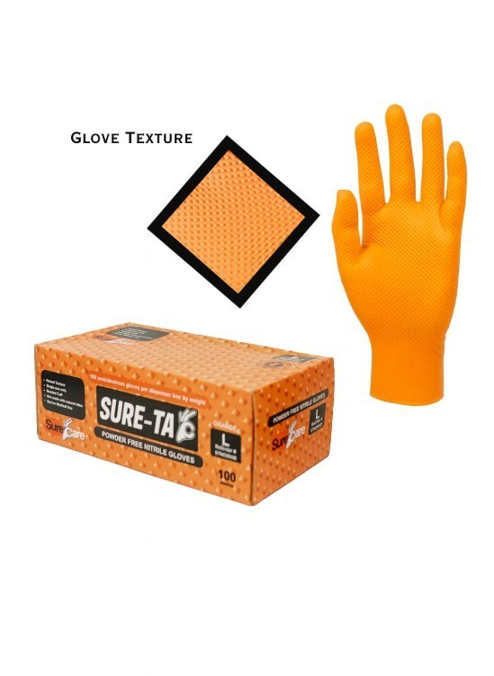 5/100’s (500) XX-LARGE 8 Mil Diamond Textured Orange Nitrile Sure-Tac Gloves