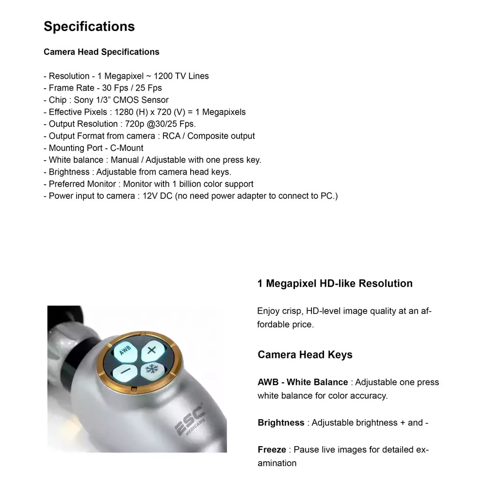 USB Endoscopy Camera HD w/ Portable Cold LED Light Source for Rigid Endoscopes