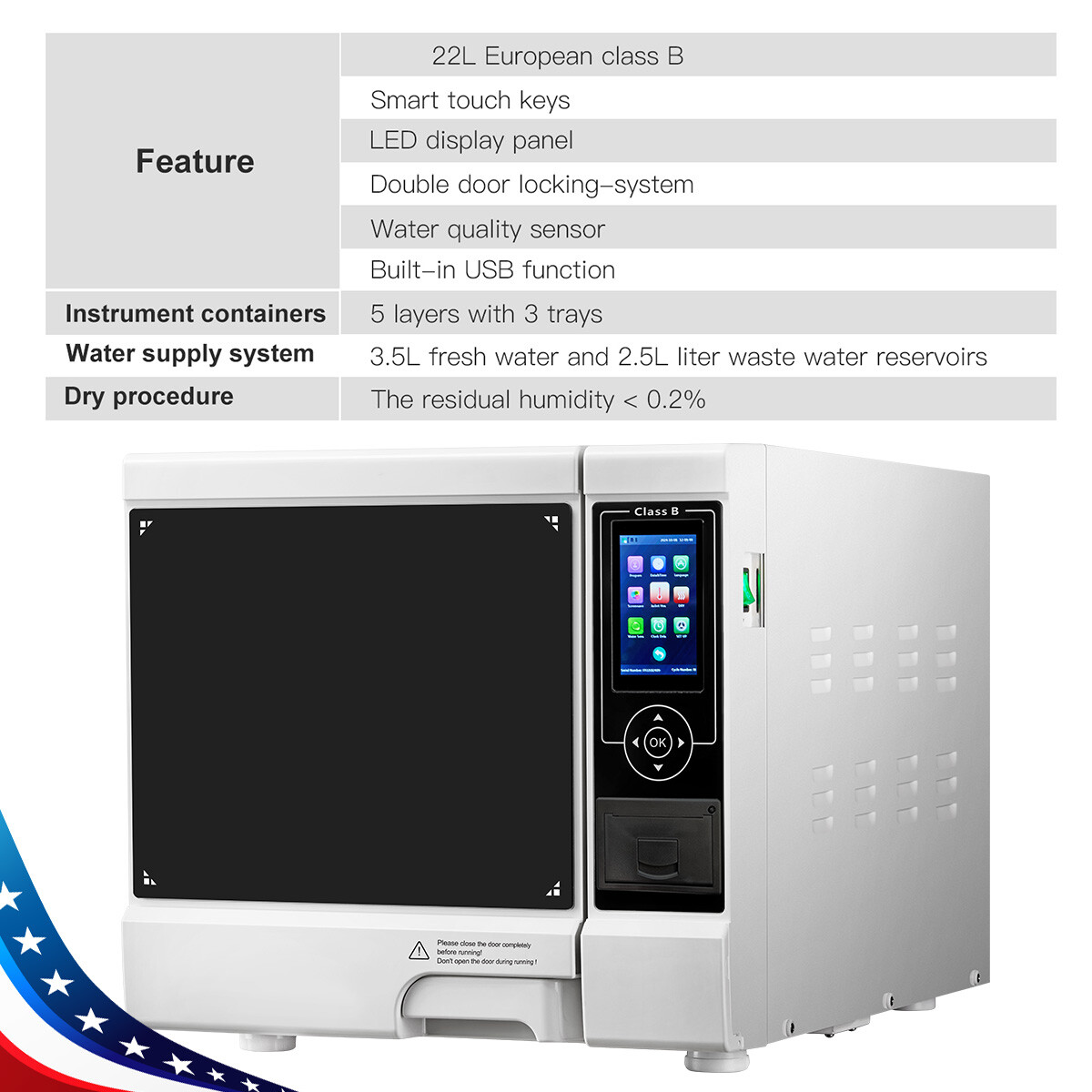 FDA Dental Unit Chair Computer Control /22L Autoclave Steam Sterilizer Class B