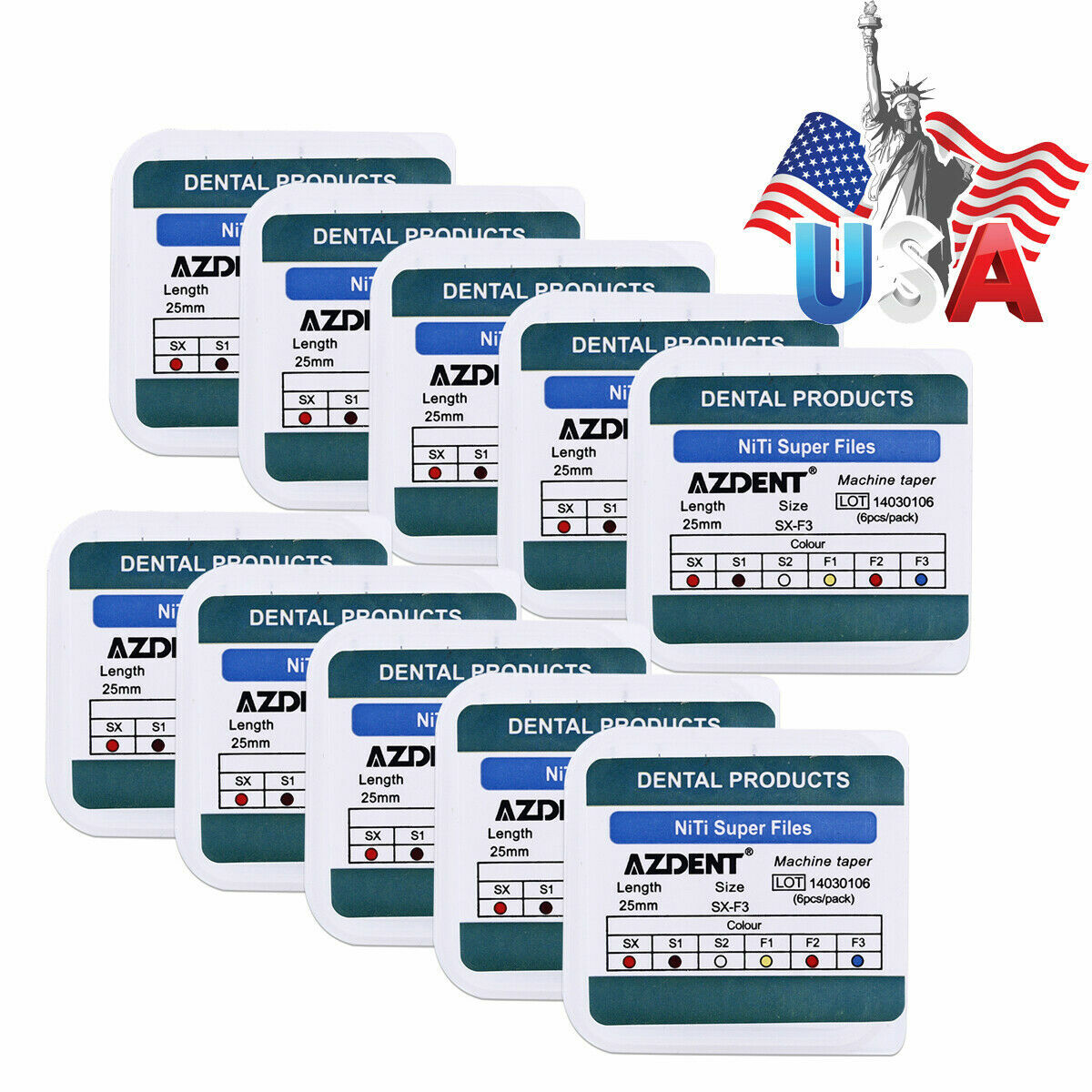AZDENT Dental Endo Super Rotary NiTi Files Root Canal Engine Use SX-F3 25mm