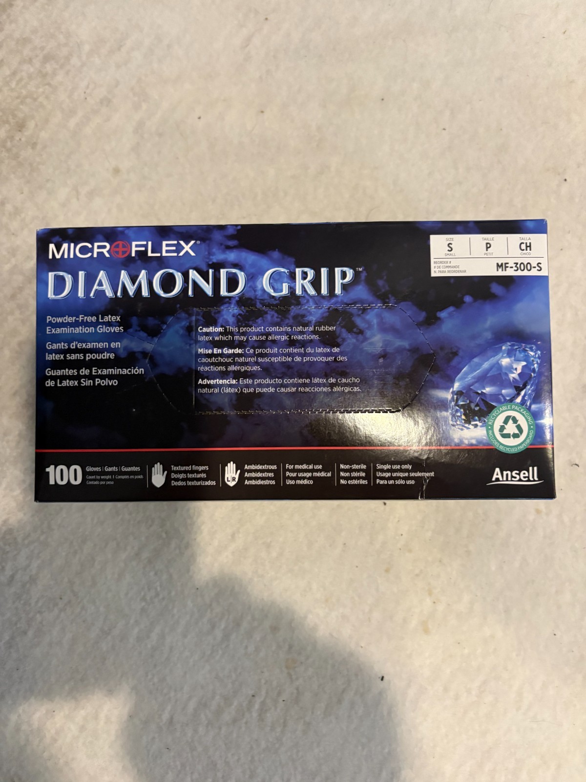 Microflex MF-300-S Diamond Grip Latex Exam Gloves Small Powder Free 100/Bx