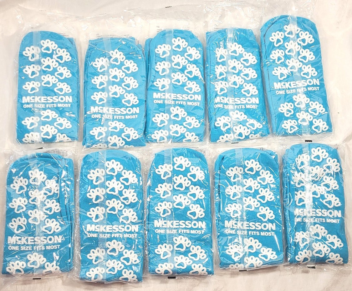 LOT: 10 Pairs McKesson Paw Prints Hospital Skid Resistant Slipper Socks – Teal