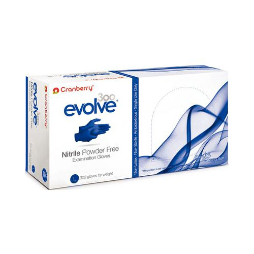 Cranberry Evolve Powder Free Nitrile Exam Gloves Blue 3,000 Gloves/Case, S/M/L