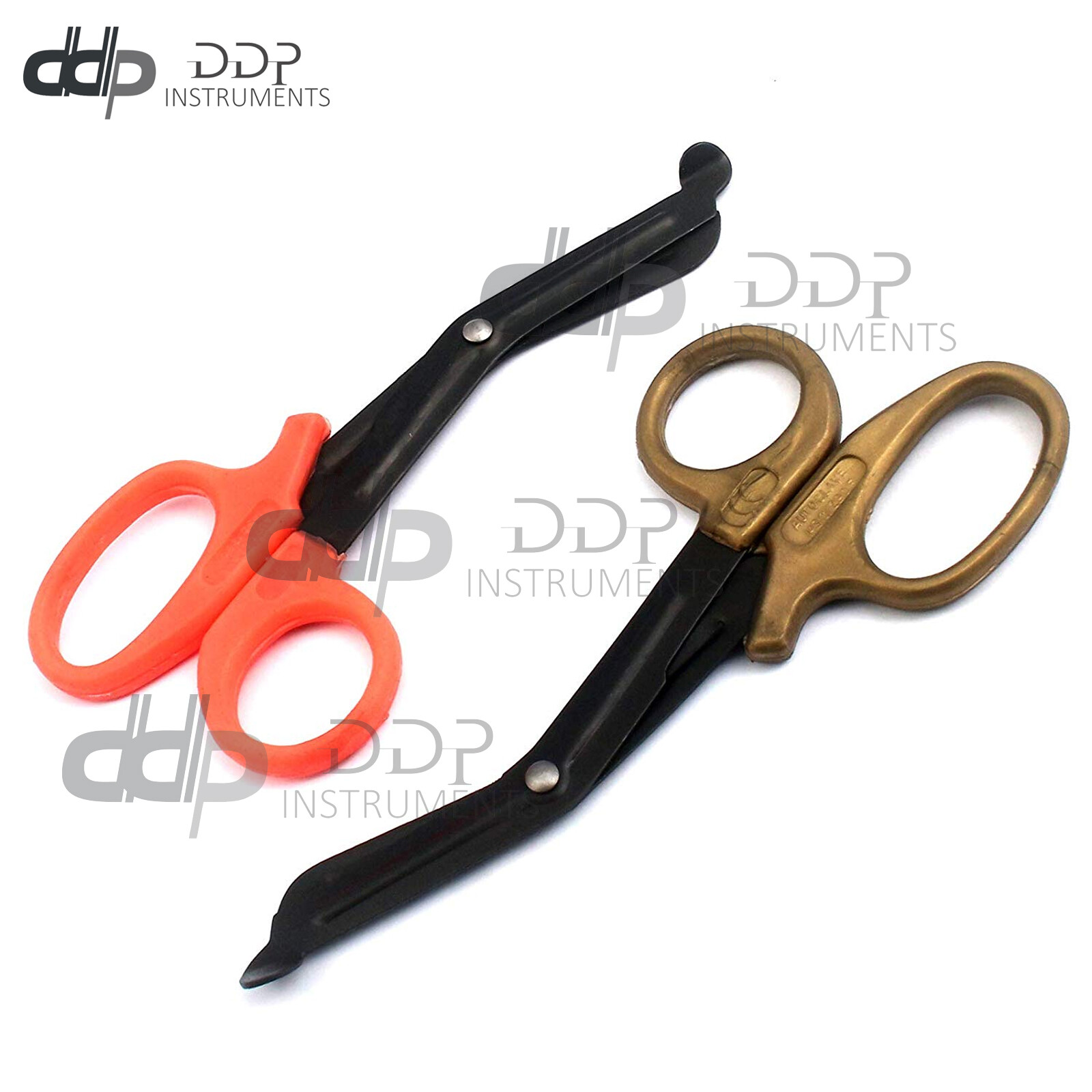 2 (Orange Gold) Fluoride Black Coated Trauma Paramedic EMT Shears Scissors 5.5″