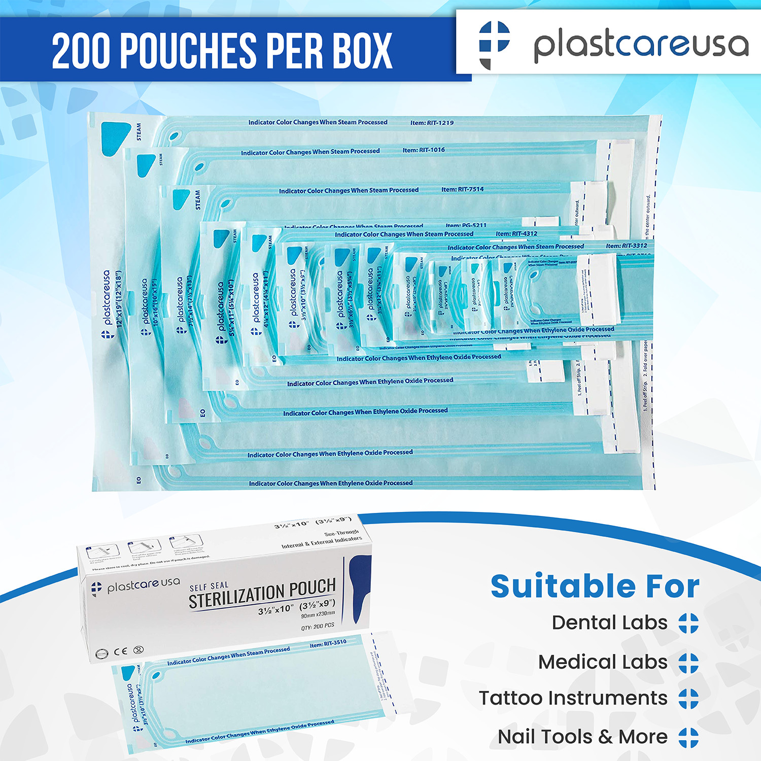 Self-Sealing Sterilization Pouch, 5.25″ x 10″, Paper/Blue Film (Case of 2000)