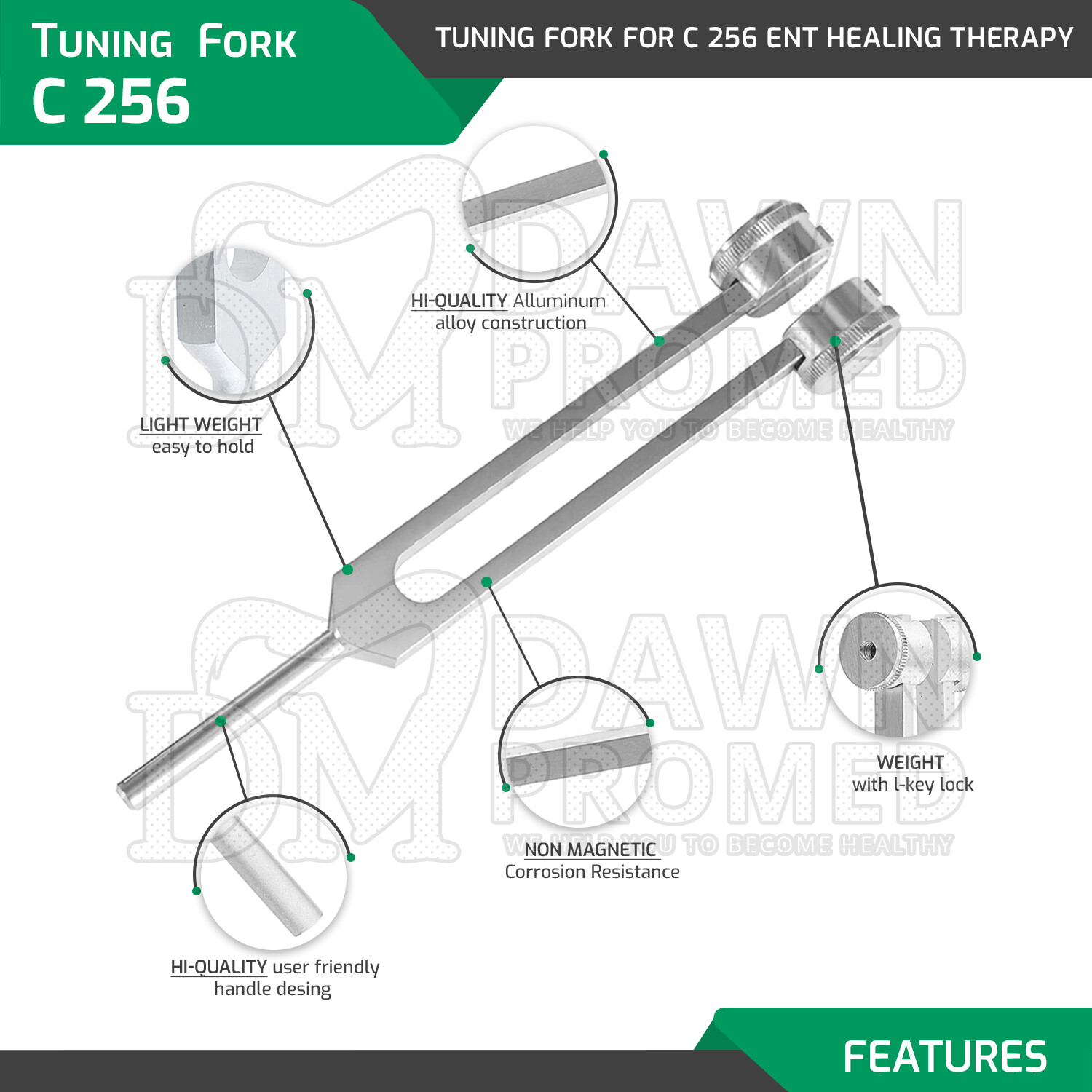 Tuning Fork Set of 5 for Healing Therapy Medical Surgical Diagnostic Instruments