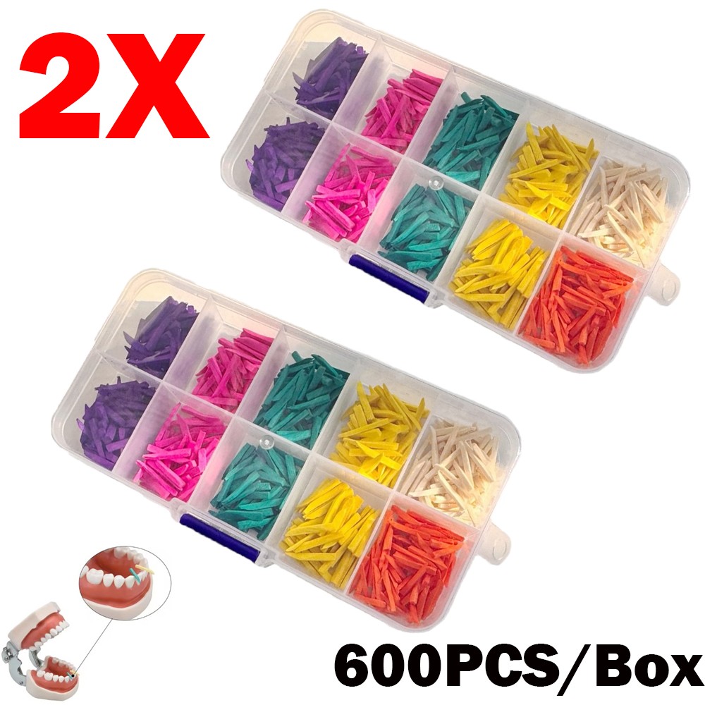 2X 600pcs Mixed Dental Interdental Composite Contoured Wooden Wedges matrices
