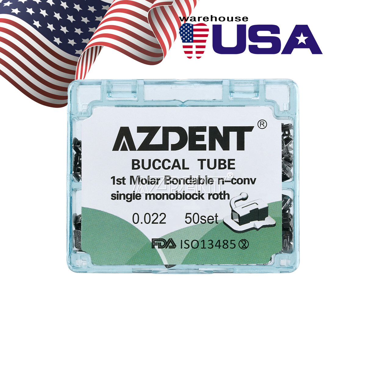 AZDENT Dental Ortho Buccal Tubes 1st Molar Tube Roth 0.022 Bondable Non-conv