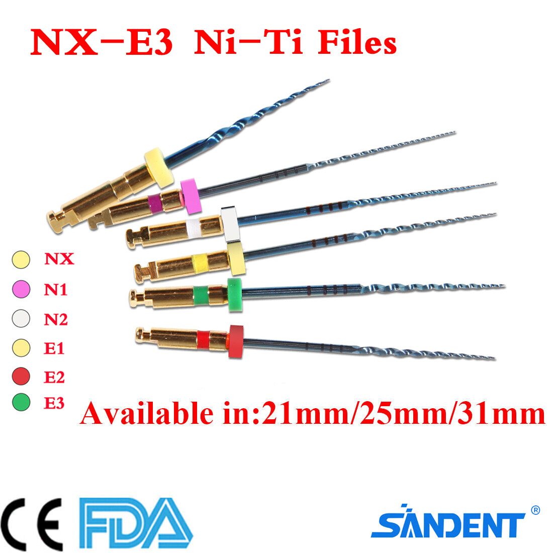 SANDENT Dental NiTi Endo Engine Use Root Canal Rotary Files 21mm/25mm/31mm