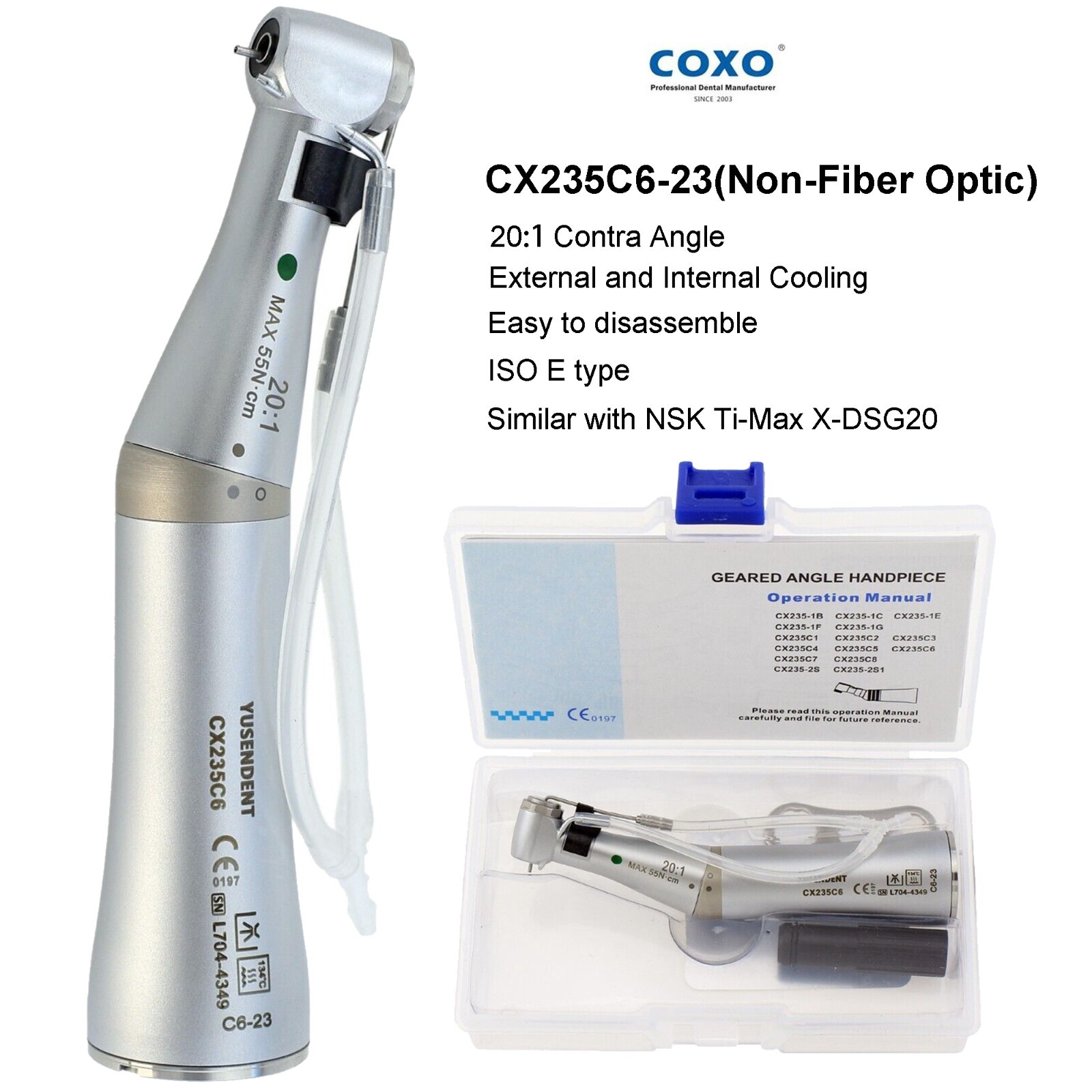 COXO Dental 20:1 Implant Contra Angle Surgical Handpiece Straight 1:1 1:2 20° 2S