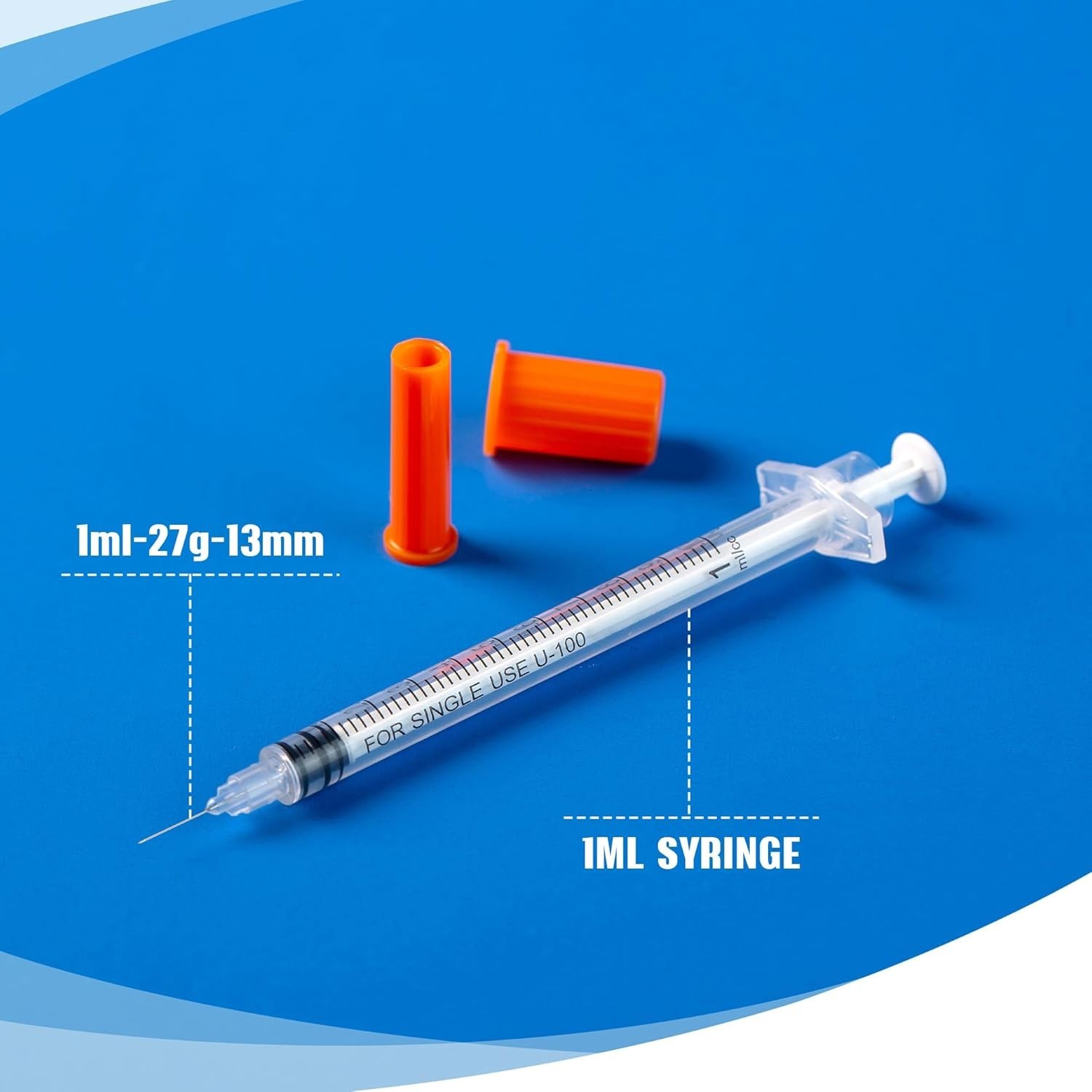 Lab Syringe 1ml 27G 1/2 Inch Plastic Dispensers 100 Pack Individually Sealed