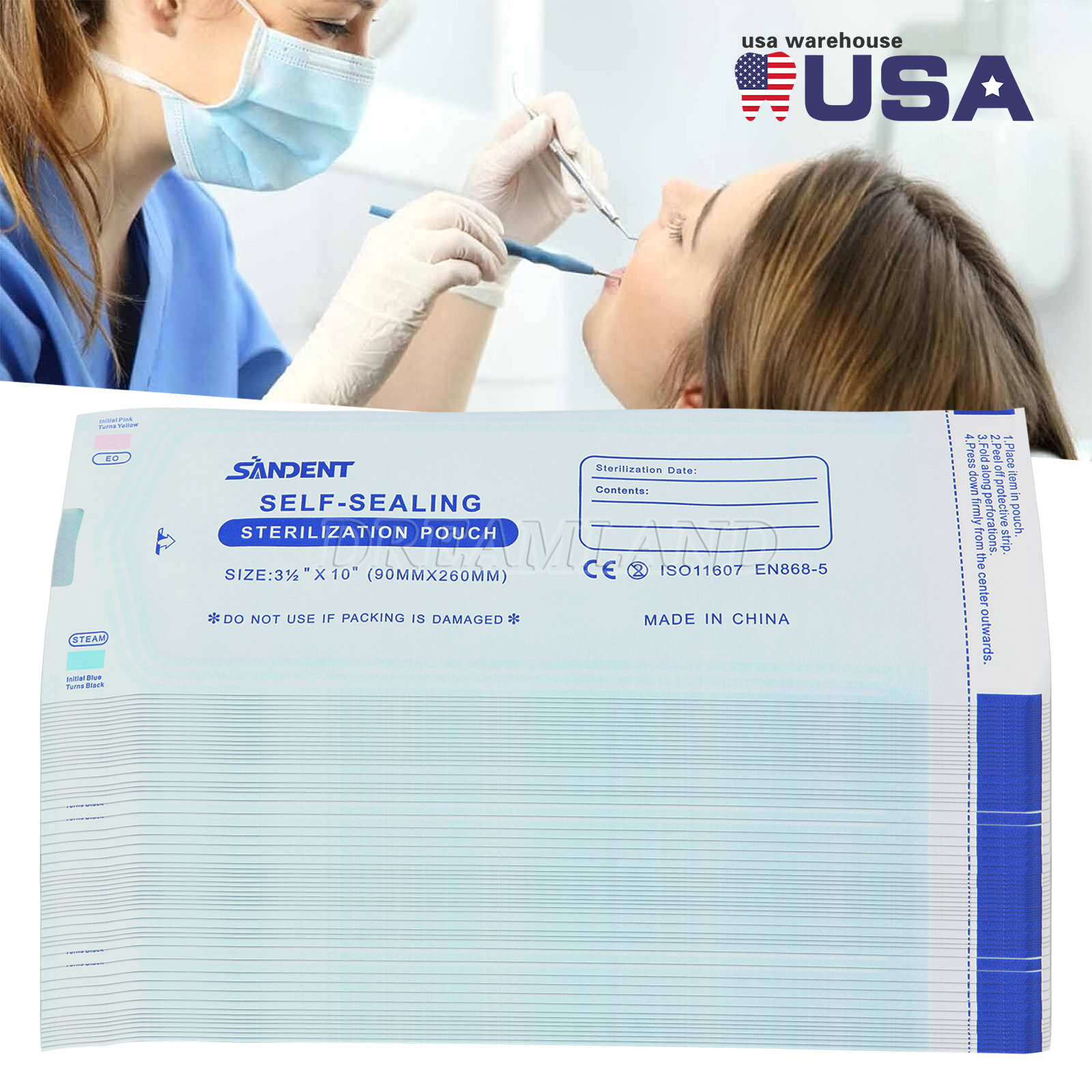 Sterilization Pouches- 3.5 ” x 10 ” Dental Medical Self Seal Pouch Bag 200 Bags