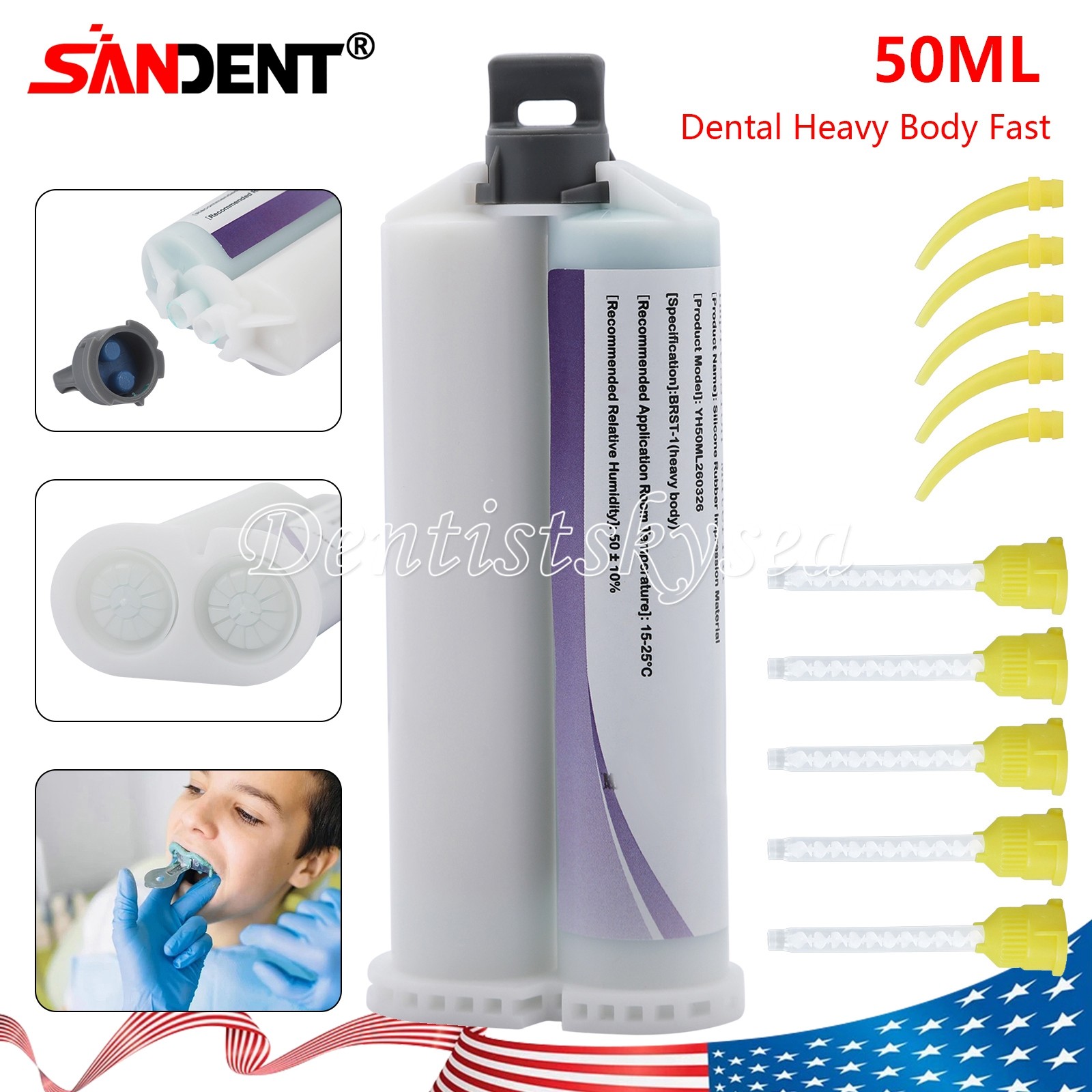 30Packs Heavy Body Fast Set Dental Impression Material 50mL Cartridge Tips