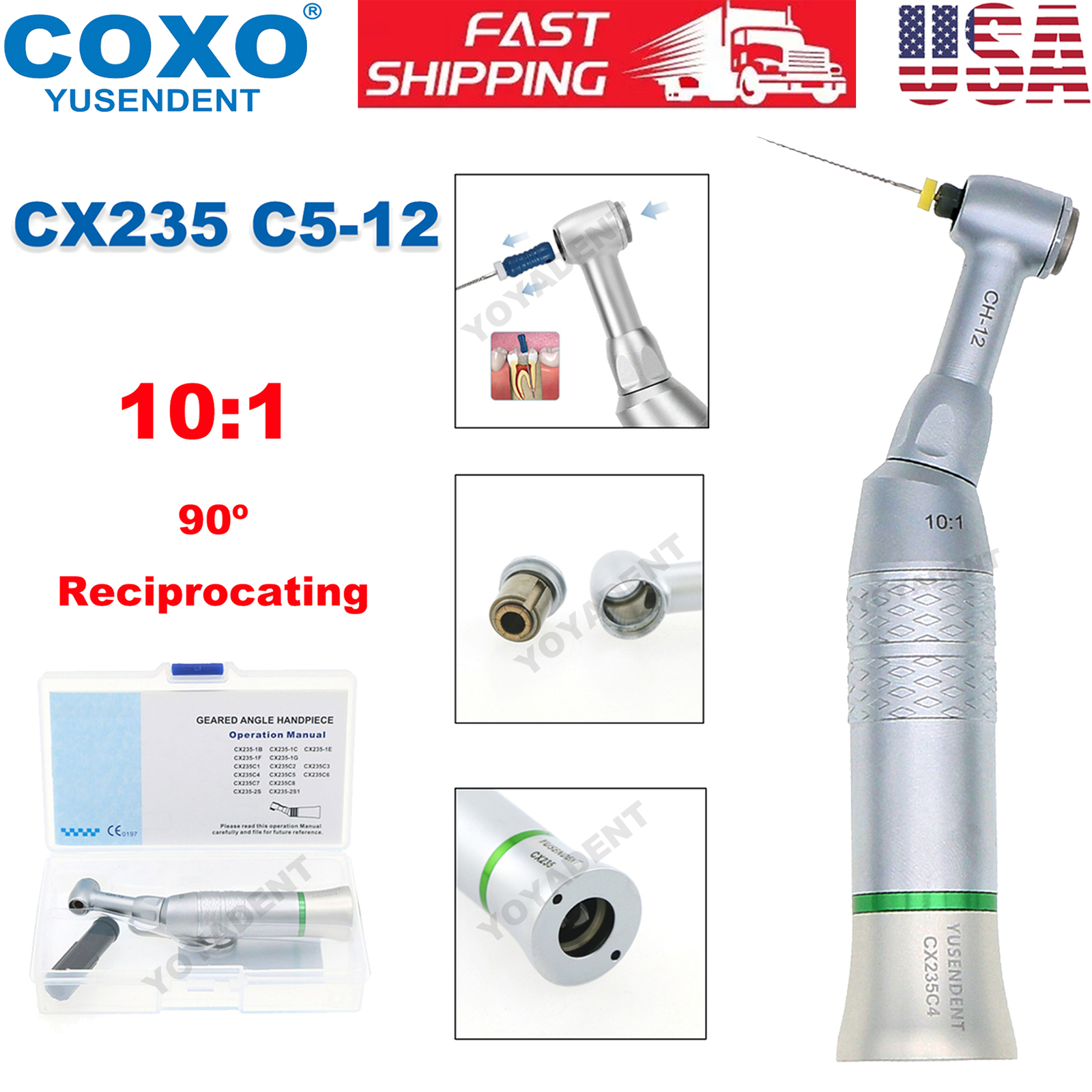 US COXO Dental 10:1 Endo Contra Angle 90º Degree Reciprocating Handpiece M4 NSK