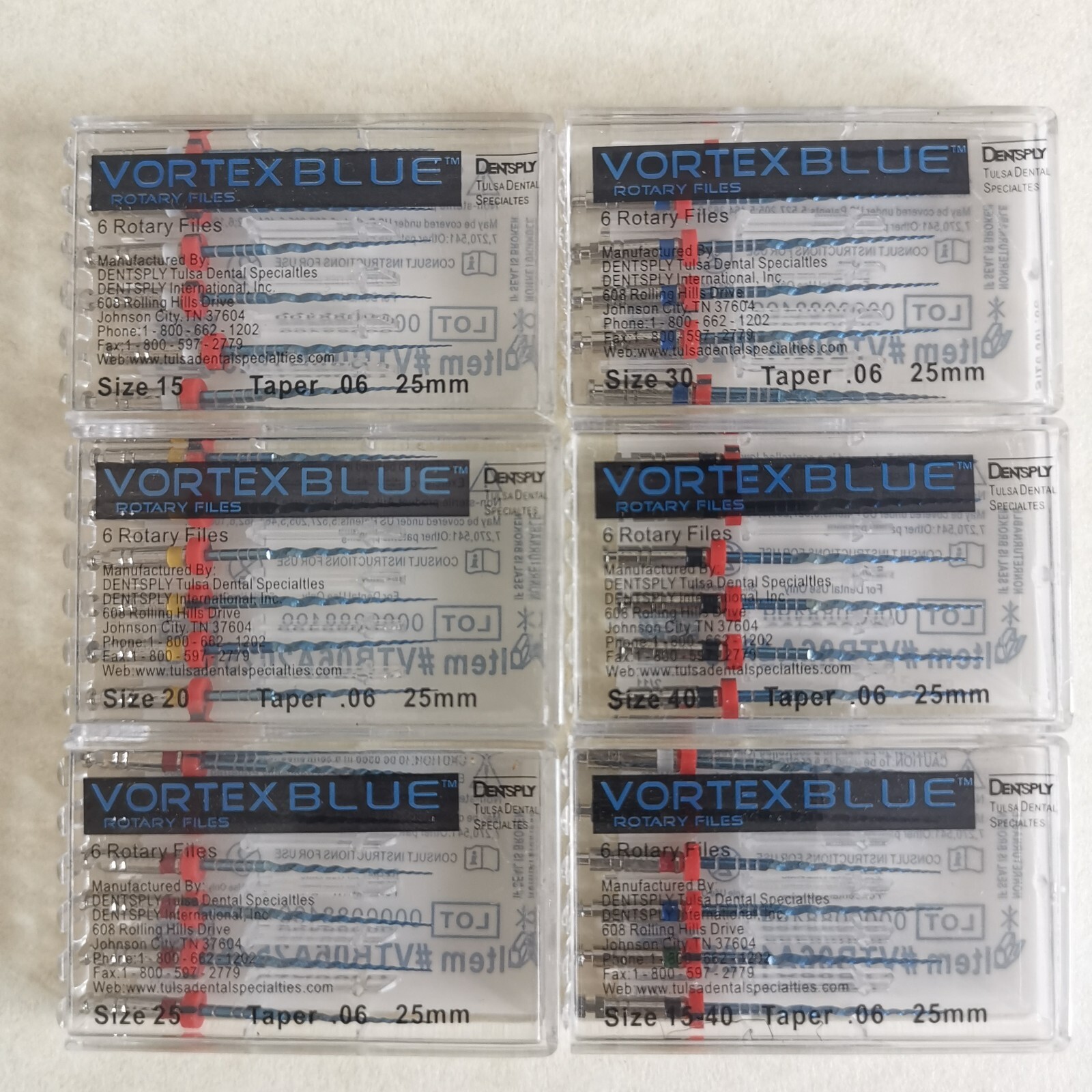 Dentsply Tulsa Dental Vortex Blue.06 Taper rotary files 21mm/25mm 6/pk all sizes