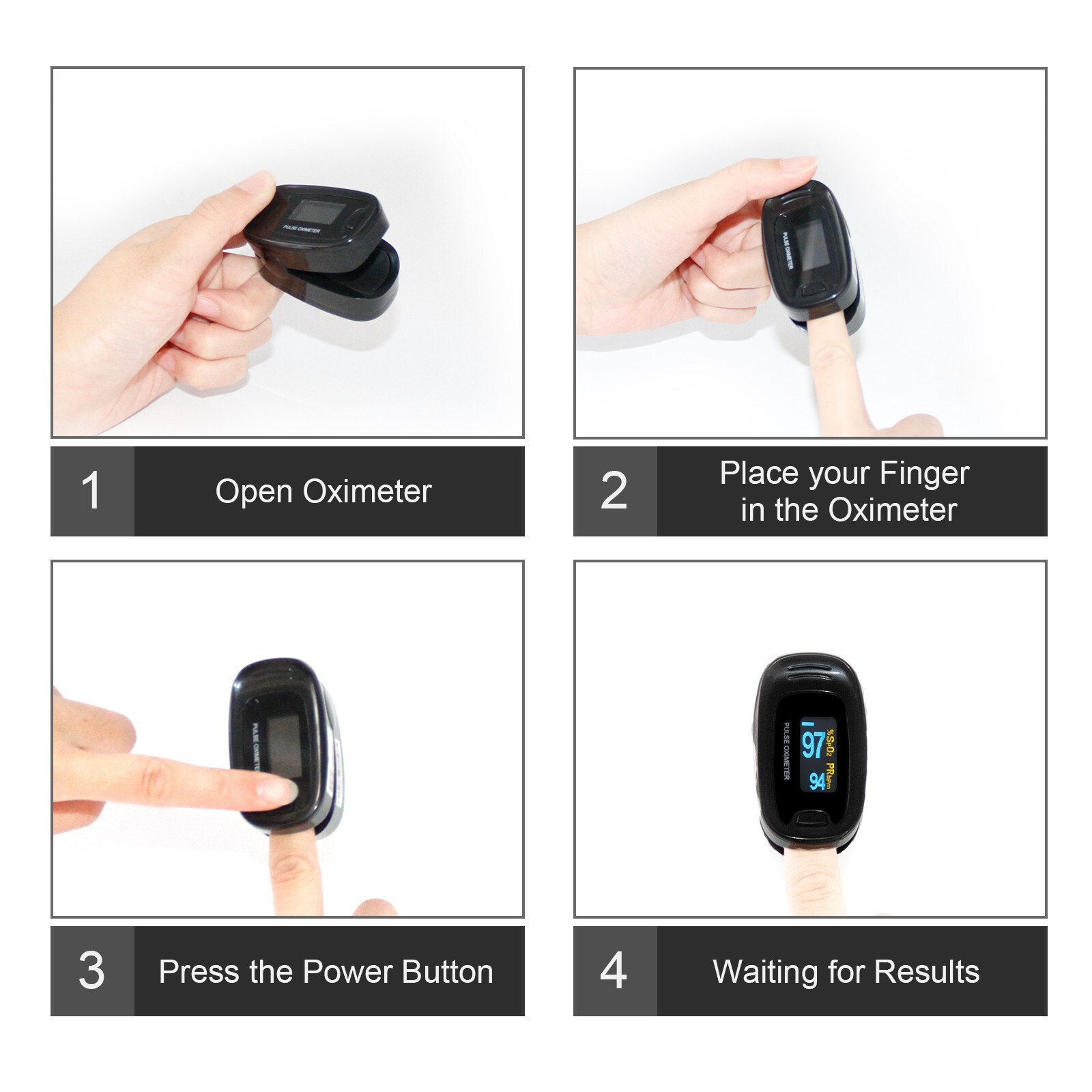 Black CMS50N OLED Fingertip Pulse Oximeter, Spo2 Monitor,Carry Case,Lanyard