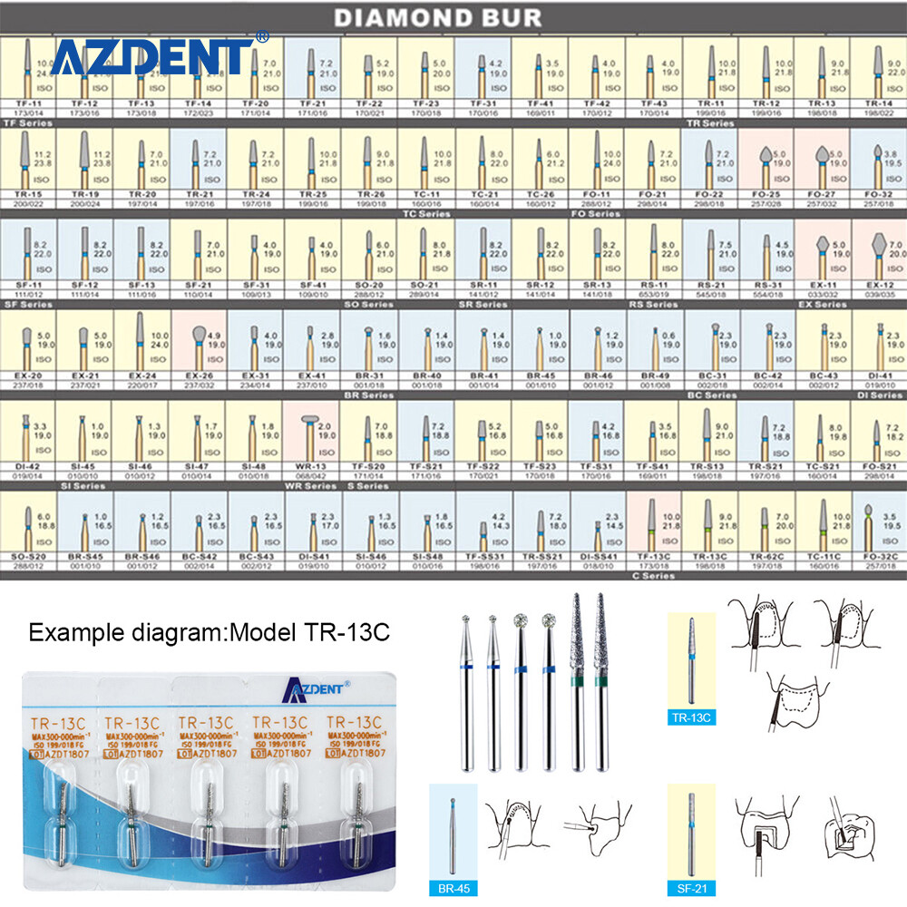 100pcs AZDENT Dental Diamond Burs For High Speed Handpiece Friction Grip 1.6mm