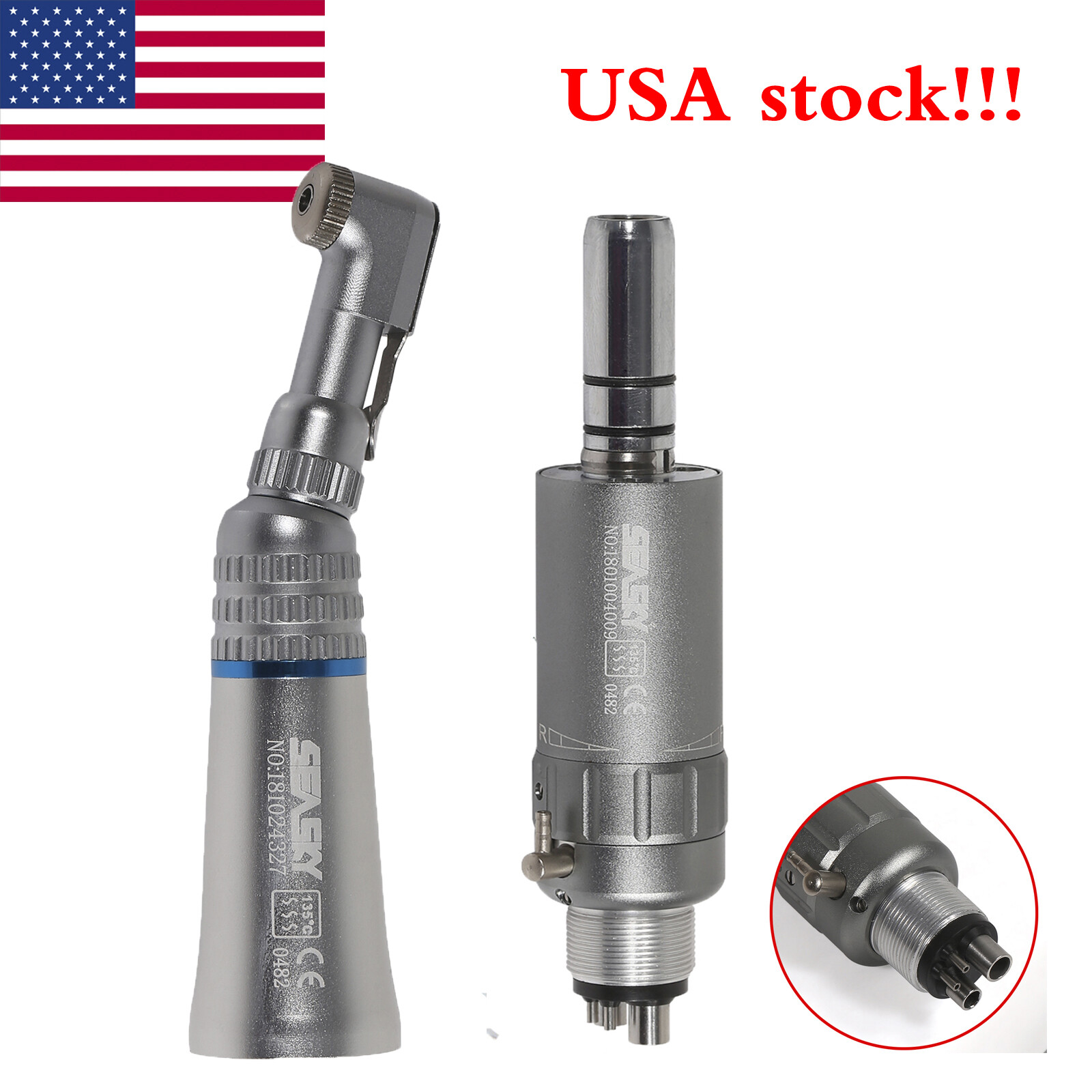 NSK Style Dental Slow Low Speed Contra Angle Straight Air Motor Handpiece 4 Hole